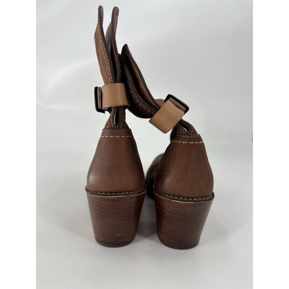 Frye Carmen Shortie Leather Boots Womens 8.5 Brown Pull On Buckle Strap Heeled - Picture 2 of 9